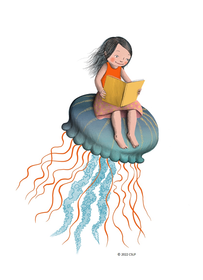 Girl reading on jellyfish